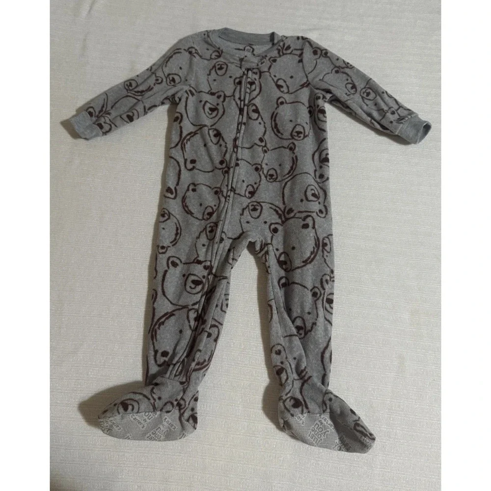 Just One You by Carter's Bear‎ Print Gray Fleece Zip One Piece Sleepwear 18M